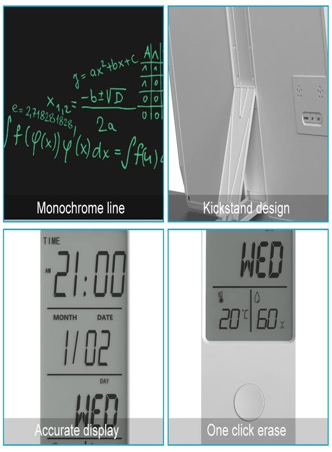 JSJGETYI Electronic Desktop Calendar Rechargeable Writing Notepad with Digital Clock Date Time Week Indoor Temperature Display 9.5inch Drawing Pad for Office Home Business(White) - Image 2