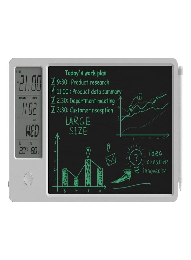 JSJGETYI Electronic Desktop Calendar Rechargeable Writing Notepad with Digital Clock Date Time Week Indoor Temperature Display 9.5inch Drawing Pad for Office Home Business(White) - Image 1