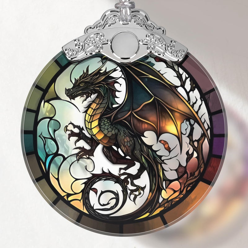 Dragon Stained Glass Ornament Christmas Ornaments Xmas Tree Decorations Ornaments for Christmas Tree Holiday Presents Gift Exchange Ideas