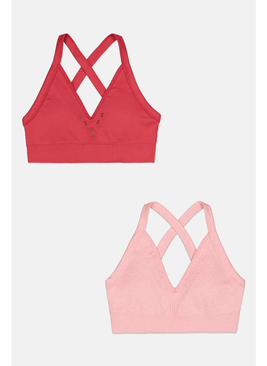Comfort by Real Women 2 Pieces Grommet Detail Lightly Padded Bralette, Red  - Image 1