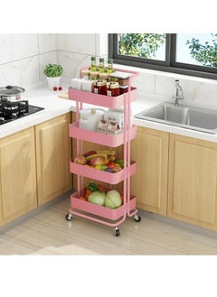 Meetion 4-Tier Full Metal Rolling Cart, Mobile Utility Cart with Lockable Wheels, Bathroom/Kitchen Cart Organizer Storage Cart Trolley with Handle for Landry/Snack/Book/Craft/Cleaning (4 Tier, Random Color)  - Image 2