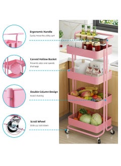 Meetion 4-Tier Full Metal Rolling Cart, Mobile Utility Cart with Lockable Wheels, Bathroom/Kitchen Cart Organizer Storage Cart Trolley with Handle for Landry/Snack/Book/Craft/Cleaning (4 Tier, Random Color)  - Image 3