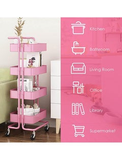 Meetion 4-Tier Full Metal Rolling Cart, Mobile Utility Cart with Lockable Wheels, Bathroom/Kitchen Cart Organizer Storage Cart Trolley with Handle for Landry/Snack/Book/Craft/Cleaning (4 Tier, Random Color)  - Image 4