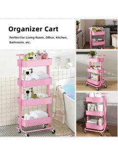 Meetion 4-Tier Full Metal Rolling Cart, Mobile Utility Cart with Lockable Wheels, Bathroom/Kitchen Cart Organizer Storage Cart Trolley with Handle for Landry/Snack/Book/Craft/Cleaning (4 Tier, Random Color)  - Image 5