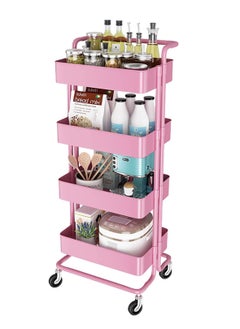 Meetion 4-Tier Full Metal Rolling Cart, Mobile Utility Cart with Lockable Wheels, Bathroom/Kitchen Cart Organizer Storage Cart Trolley with Handle for Landry/Snack/Book/Craft/Cleaning (4 Tier, Random Color)  - Image 1