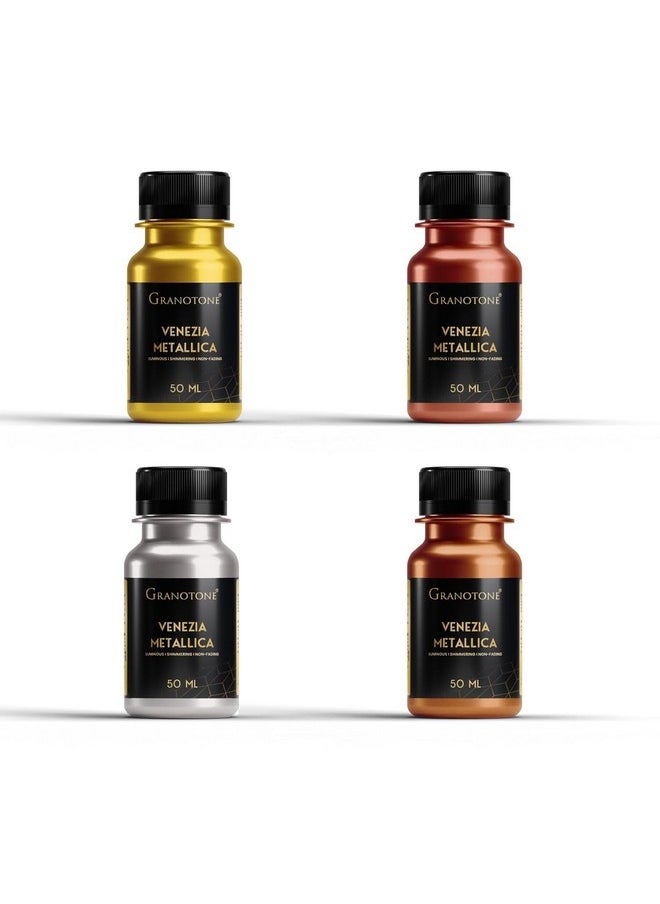 Granotone - GRANOTONE Acrylic Paint Metallic Non-Fading & Shimmering Venezia Non-Toxic Metallic Colour with Rich Pigments Ideal for Kids Artist & Beginners Pack of 4 50ml Each - Image 1