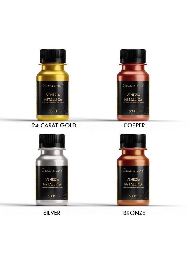 Granotone - GRANOTONE Acrylic Paint Metallic Non-Fading & Shimmering Venezia Non-Toxic Metallic Colour with Rich Pigments Ideal for Kids Artist & Beginners Pack of 4 50ml Each - Image 1