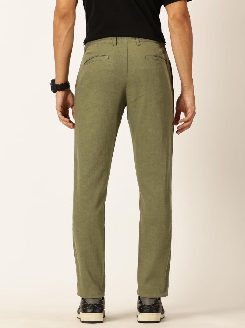 Thomas Scott Men's Mid-Rise Cotton Linen Smart Chino Trouser (Olive, 40) - Image 4
