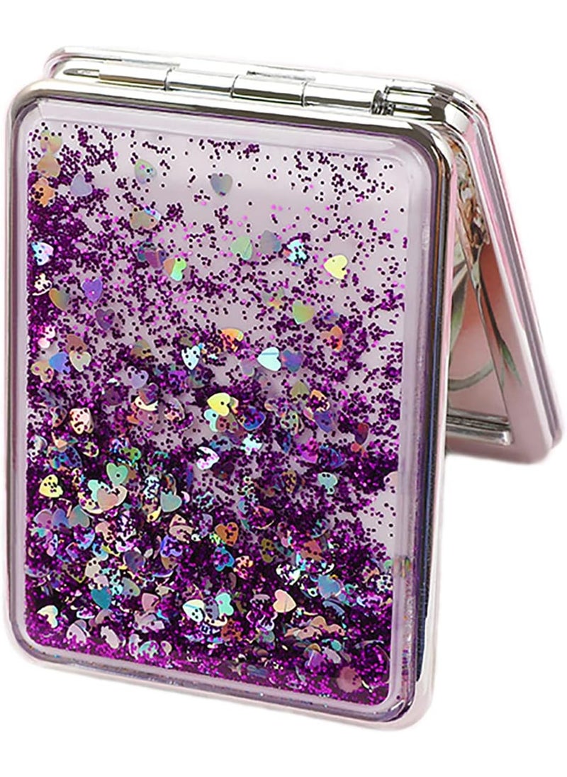 Artist Unknown HSYHERE Creative Quicksand Double-Sided Portable Compact Foldable Fashion Hand Mirror - Travel Pocket Makeup Mirror (Square-Purple) 