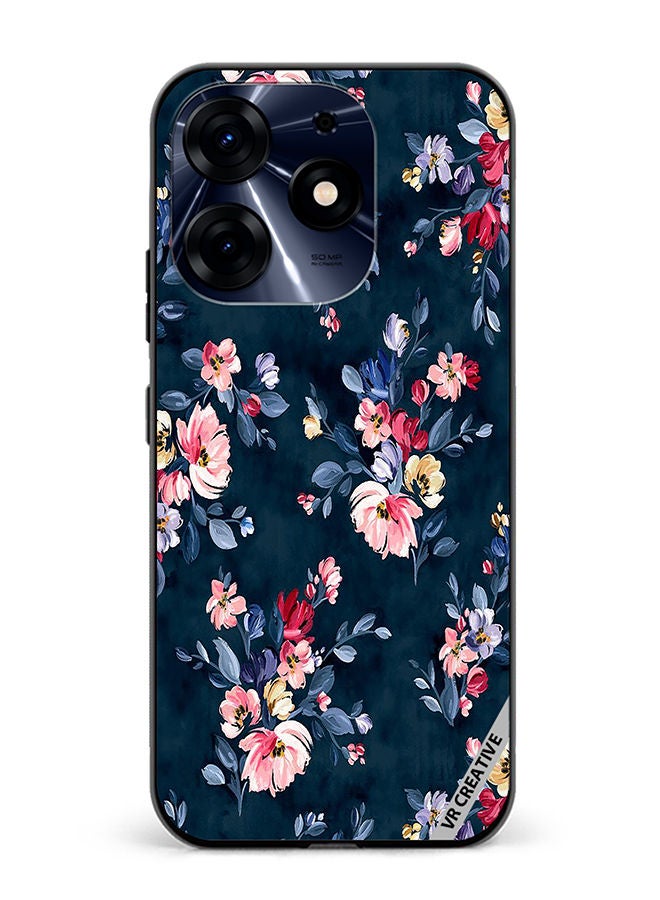 VR CREATIVE Protective Case Cover For Tecno Spark 10 Pro A Navy Floral Print With Brightly Coloured Pink And Yellow Flowers On It Design Multicolour - Image 1