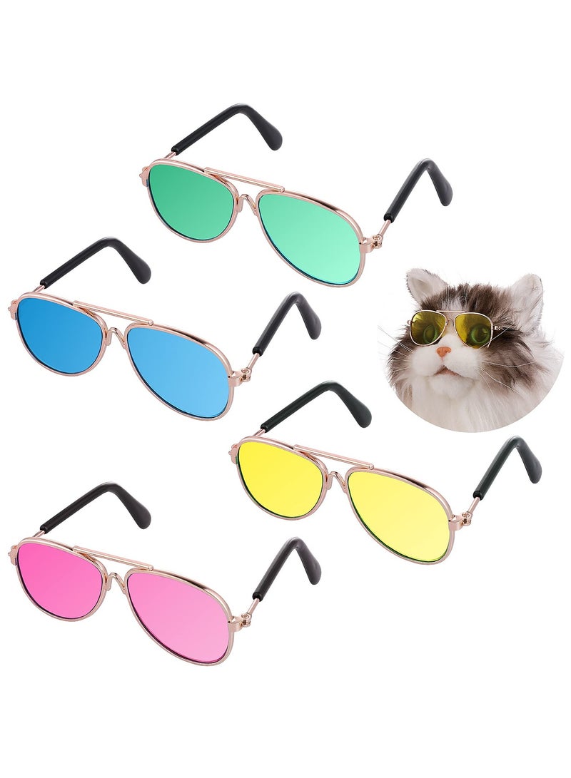 Green Tiger Cat Sunglasses- Pet Puppy UV Protection Sunglasses Dolls Sun Glasses, Small Dog Cosplay Photo Props Cute Sunglasses (4Pcs Sunglasses) - Image 1
