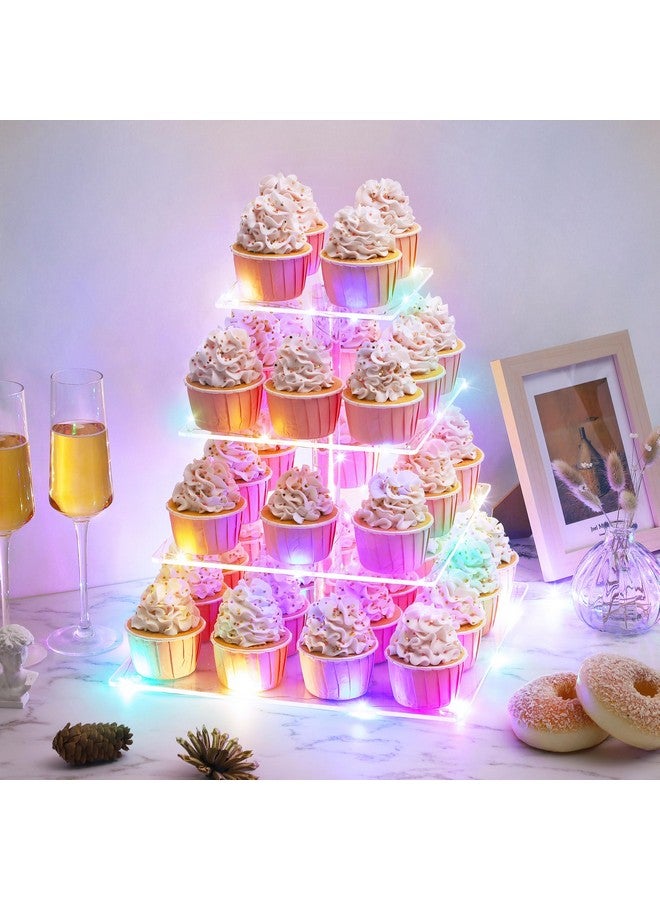 Suneerplay 4 Tier Cupcake Stand with LED String Light, Acrylic Cupcake Display Stand, Square Cupcake Tower Holder, Cup Cake Stand for Birthday, Wedding, Baby Shower, Party - Image 5