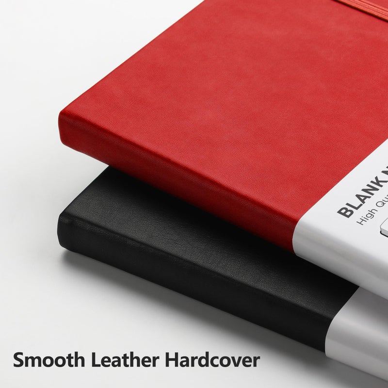 RETTACY Blank Journal Notebook, 192 Pages, A5 Medium Size (5.7'' x 8.3''), Leather Hardcover, 100 GSM Thick Paper, for Sketching, Drawing, Painting (Red) - Image 4