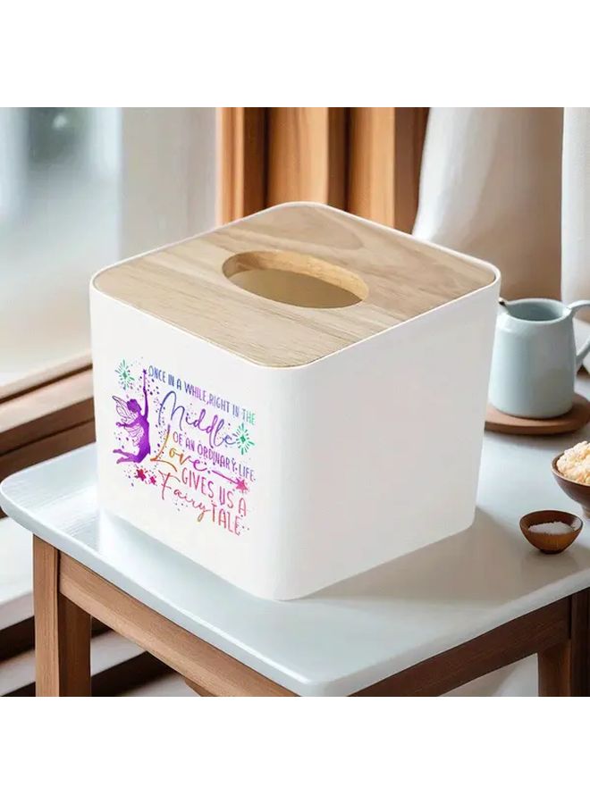 صندوق المناديل البلاستيكي الأبيض مع غطاء من الخيزران حامل مربع حديث للحمام والمكتب - Image 1