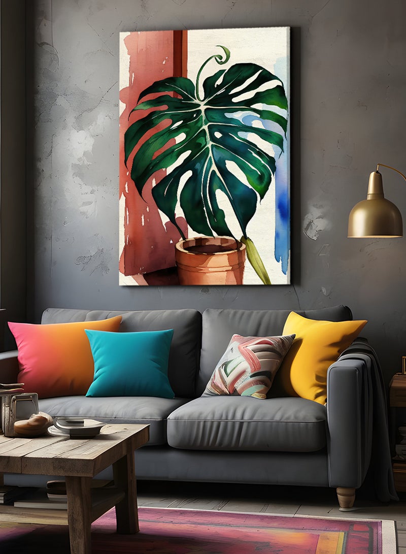 لوحة كانفاس على إطار خشبي بتصميم نبات المونسترا - Image 2