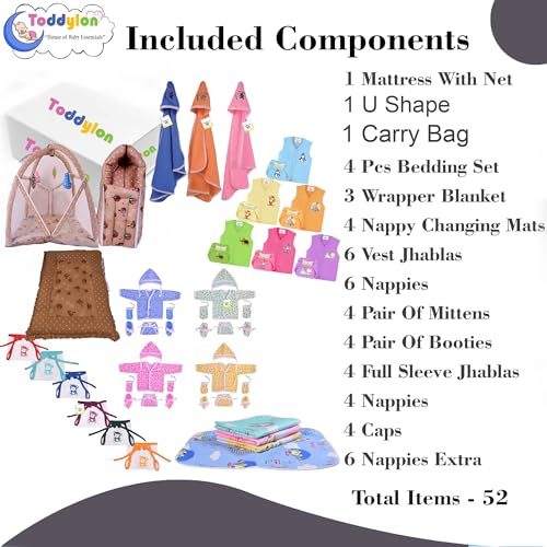 Toddylon 52 in 1 Baby Products All New Born Combos | Gift Set | Hospital Kit | Cotton Clothes | Maternity Infant Essentials | Baby Shower | Complete Daily Items Combo (0-6 Months)(Brown) - Image 3