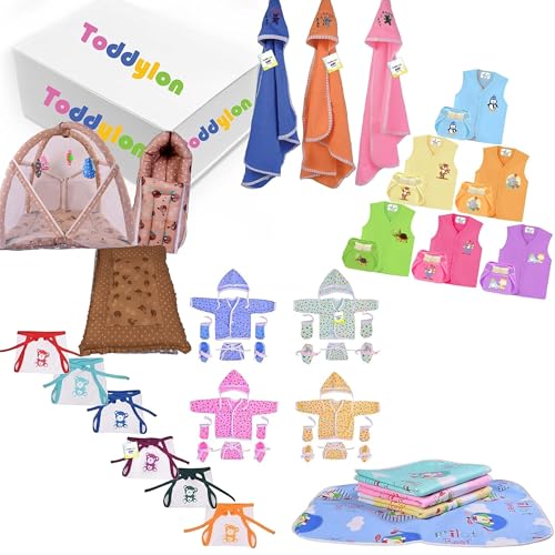 Toddylon 52 in 1 Baby Products All New Born Combos | Gift Set | Hospital Kit | Cotton Clothes | Maternity Infant Essentials | Baby Shower | Complete Daily Items Combo (0-6 Months)(Brown) - Image 1
