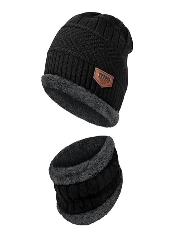 Exxelo One Season Warranty Beanie Cap & Muffler for Men & Women| Beanie Cap| Woolen Topaa| Winter Cap| Head & Neck Warmer| Black Color| 1 Set| - Image 3
