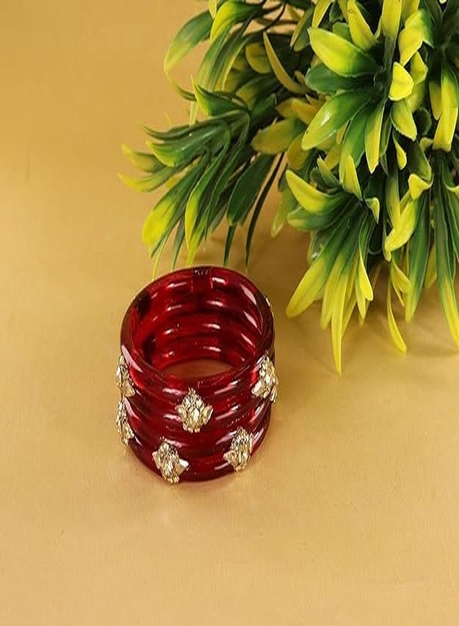 BANGLESKART Diamond Glass Bangles Crystal Kada Set For Women & Girls Adorned with Golden Zircon Stones Trending Girls Bangles Bracelet Transparent Chudi Kangan For Wedding, Party, Daily, Ethnic-Set of 2 Red - Image 5