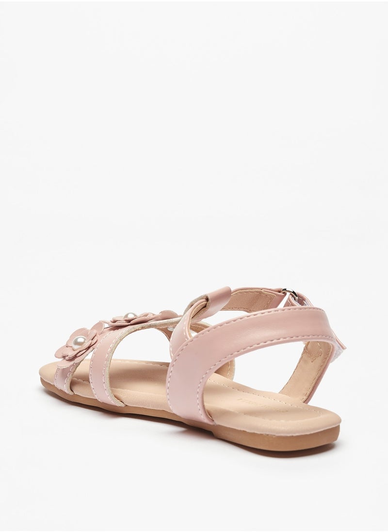 Flora Bella By Shoexpress Girls Pearl Studded Floral Applique Strap Sandals with Hook and Loop Closure  - Image 2