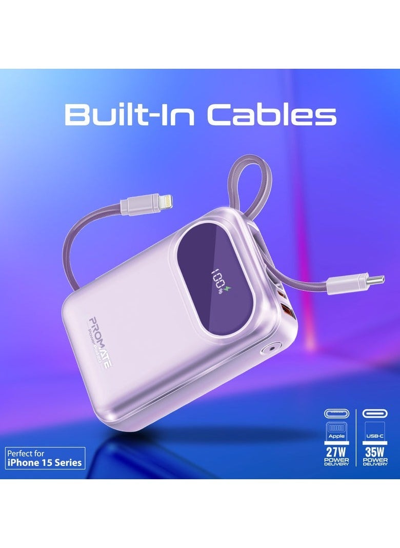 Promats Promate PowerPod-20 Ultra Compact 35W SuperSpeed™ Power Bank with Built-In USB-C & Lightning Cable  - Image 2