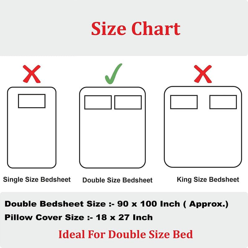 Ship Smart Polycotton Double Bed Bedsheet, Flat Sheet with 2 Pillow Covers, Queen (90x100 inch), 300 TC, Green & Orange, Set of 3 - Image 5