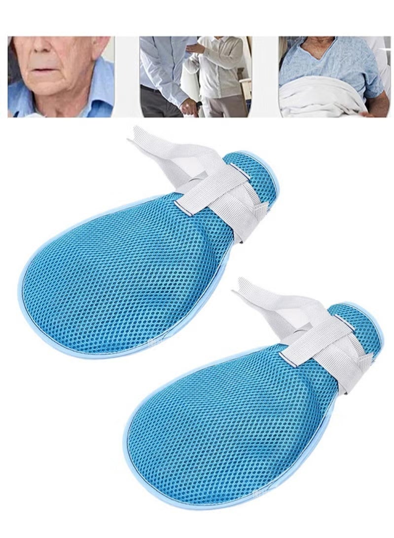Risen 2 Pcs Finger Control Gloves Hand Infection Protector Padded Mitts with Loop Closure，Anti Scratch Hand Control Mitts Fixed Restraint Belt For Dementia Restraint Gloves (Blue) - Image 1
