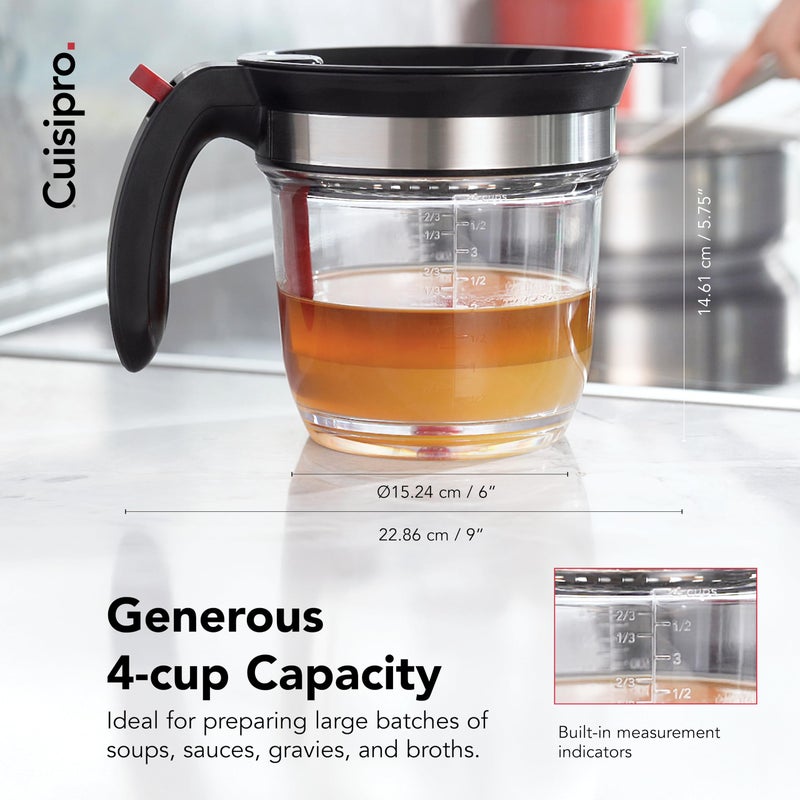 Cuisipro Fat Separator with Bottom Release, Plastic, 4 Cup Strainer with Handle, Grease Strainer Dishwasher Safe, Oil Separator for Kitchen - Image 4
