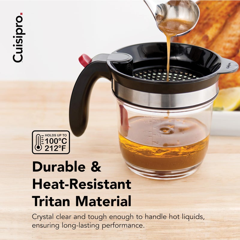 Cuisipro Fat Separator with Bottom Release, Plastic, 4 Cup Strainer with Handle, Grease Strainer Dishwasher Safe, Oil Separator for Kitchen - Image 3