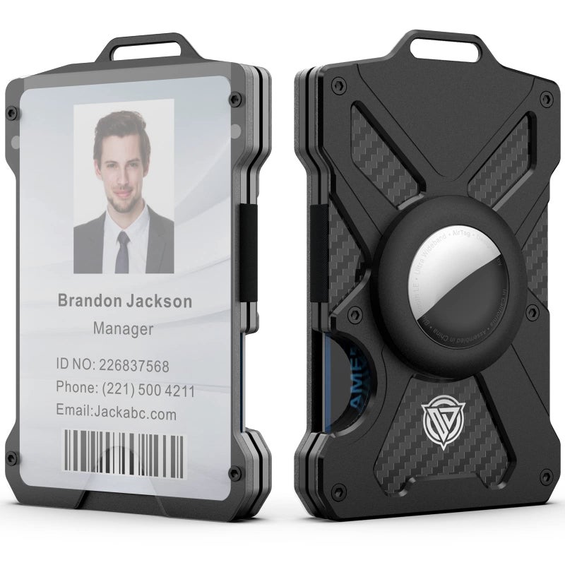 Oaridey Airtag WalletNo Airtag with Clear ID Card Holder Slim Wallet with Airtag Holder Minimalist Wallet for Men Carbon Fiber Wallet RFID Blocking UltraThin Tactical Wallet Black - Image 2