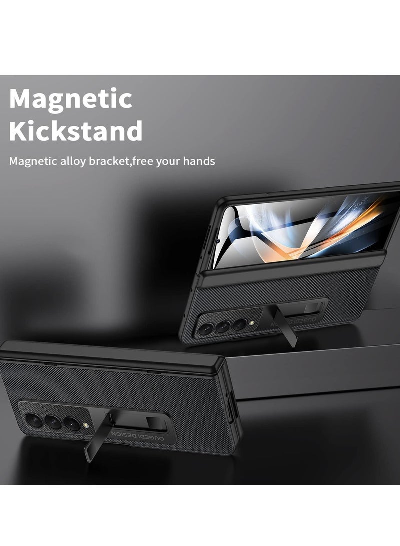 Excefore Case Compatible with Samsung Galaxy Z Fold 4, Magnetic Thin Body Metal Frame with Hidden S Pen Holder, Hinge Screen Protector Magnetic Kickstand with Lens Camera Protector Cover (Black) - Image 3