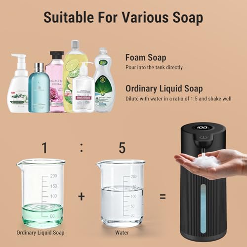 Costar 450ML Automatic Soap Dispenser Touchless, Rechargeable Sensor Hand Wash Dispenser with Digital Electricity Screen, 4-Speed Adjustable Foam Dispenser, Auto Dispenser for Bathroom, Kitchen - Image 3