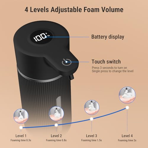 Costar 450ML Automatic Soap Dispenser Touchless, Rechargeable Sensor Hand Wash Dispenser with Digital Electricity Screen, 4-Speed Adjustable Foam Dispenser, Auto Dispenser for Bathroom, Kitchen - Image 4