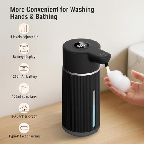 Costar 450ML Automatic Soap Dispenser Touchless, Rechargeable Sensor Hand Wash Dispenser with Digital Electricity Screen, 4-Speed Adjustable Foam Dispenser, Auto Dispenser for Bathroom, Kitchen - Image 2