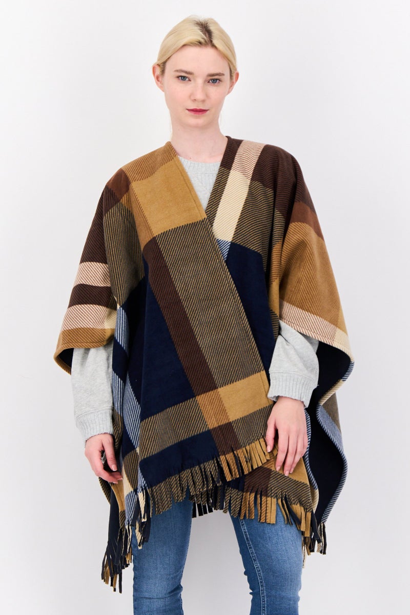 London Fog Women Split Neck Plaid Poncho, Multicolor  - Image 1
