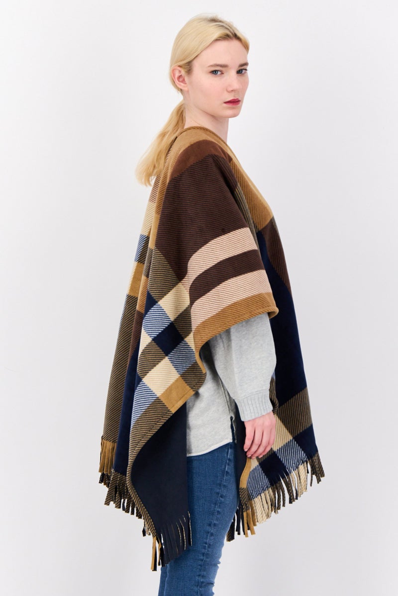 London Fog Women Split Neck Plaid Poncho, Multicolor  - Image 2