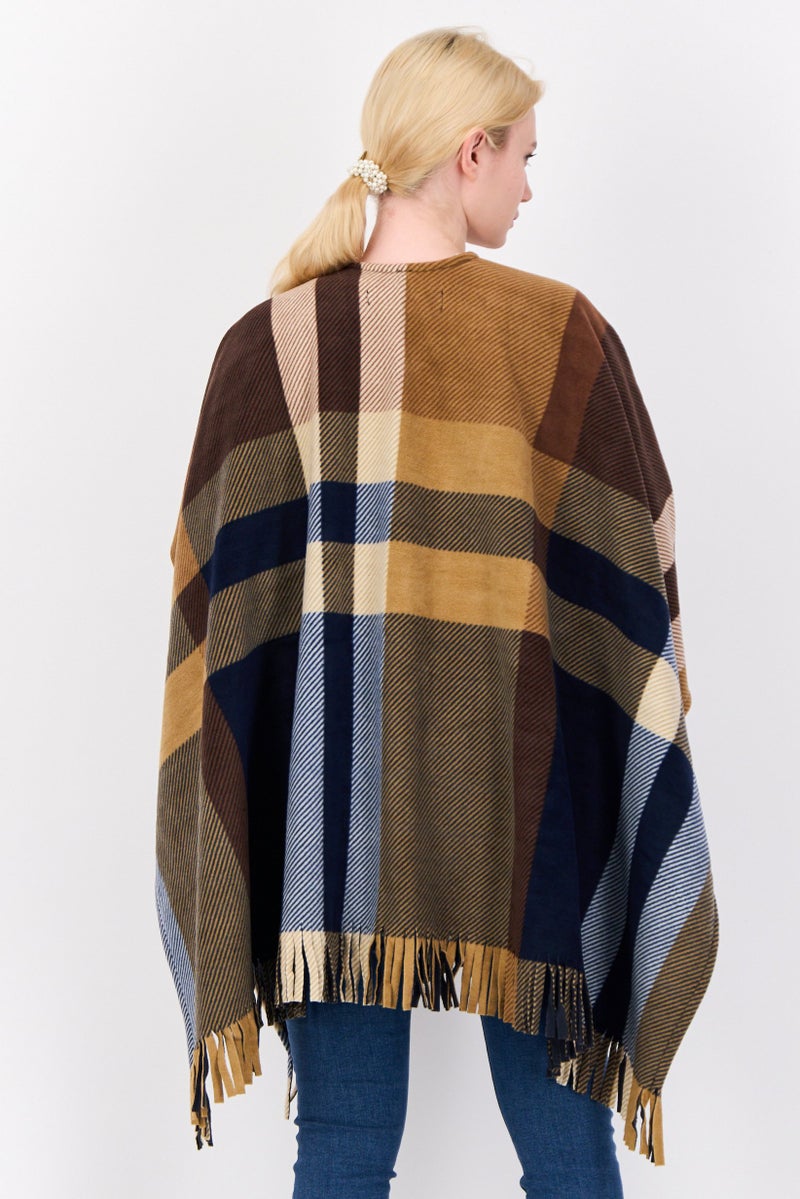 London Fog Women Split Neck Plaid Poncho, Multicolor  - Image 3