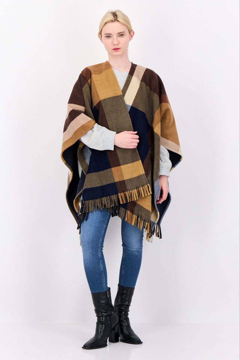 London Fog Women Split Neck Plaid Poncho, Multicolor  - Image 4