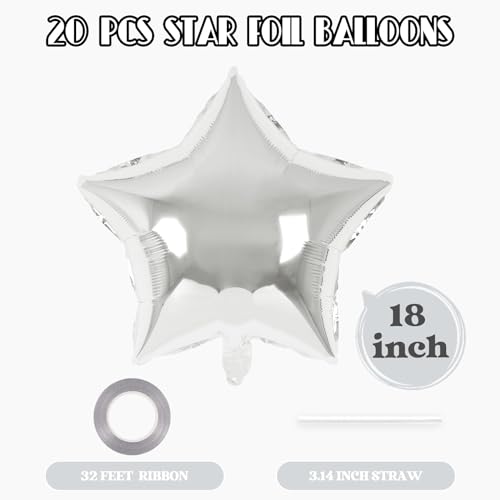 YOTHORN 20 Pcs Star Balloons18 Inch Silver Star Foil BalloonsStars Shaped Balloon Mylar Helium Balloon for Birthday Party Anniversary Wedding Baby Shower Decorations Silver - Image 5