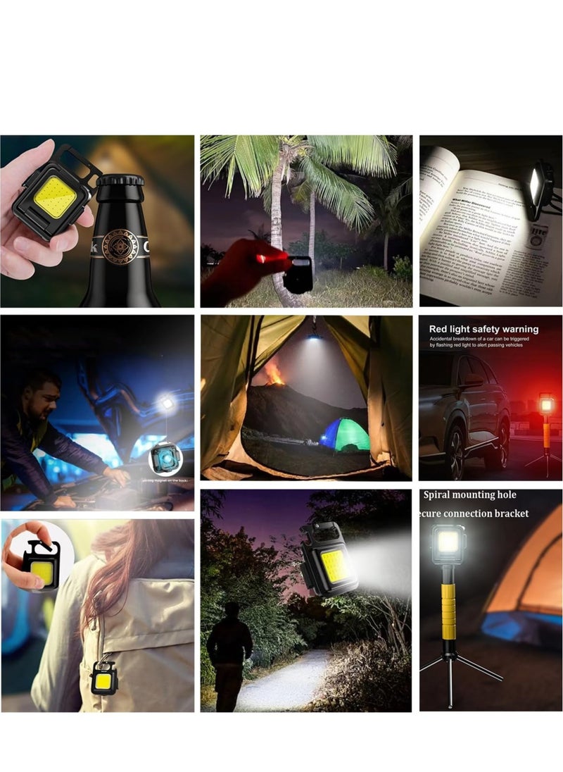 Excefore - COB Mini Rechargeable Keychain Work Light, 1000 Lumens 4 Modes, Waterproof Flashlight with Folding Magnet Bracket Bottle Opener, Suitable for Walking, Camping, Repairing, Running Outdoor - Image 1