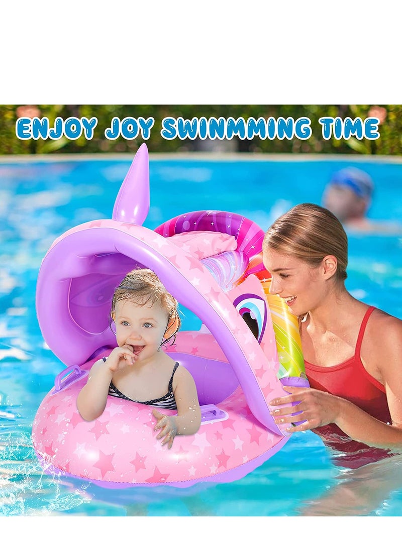 SOLARAE Baby Pool Float with Canopy, Unicon Inflatable Baby Swimming Float with Sunshade, Infant Baby Swim Floats for Pool, Summer Pool Toys Party Favors for Kids Toddlers Girls Boys Aged 6-36 Months - Image 2