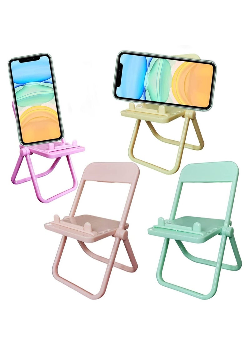 SYOSI Mini Chair Shape Cell Phone Stand Candy Color Foldable Desktop Mobile Phone Holder Universal Mini Chair Folding Bracket Stand for Phone Table Top Decoration 4pc - Image 1
