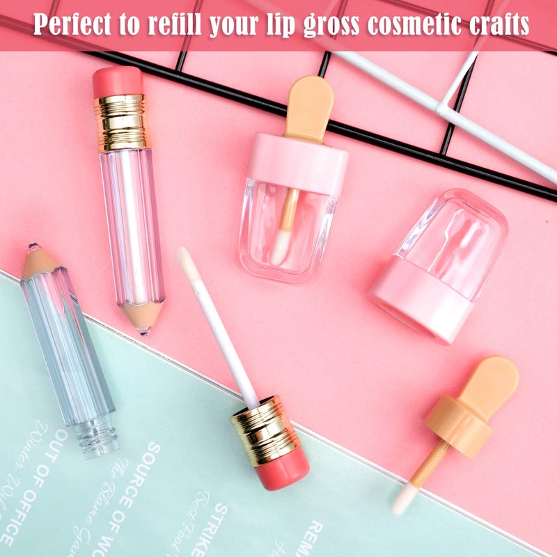 Maitys 24 Pieces Novelty Empty Lip Gloss Tubes Bulk, Ice Cream and Funny Light Bulb Shaped Lipstick Balm Tube, Creative Lollipop Shape, Bottle and Candy Lipstick Glaze Tube, Pencil Lip Oil Bottles, 6 Styles - Image 5