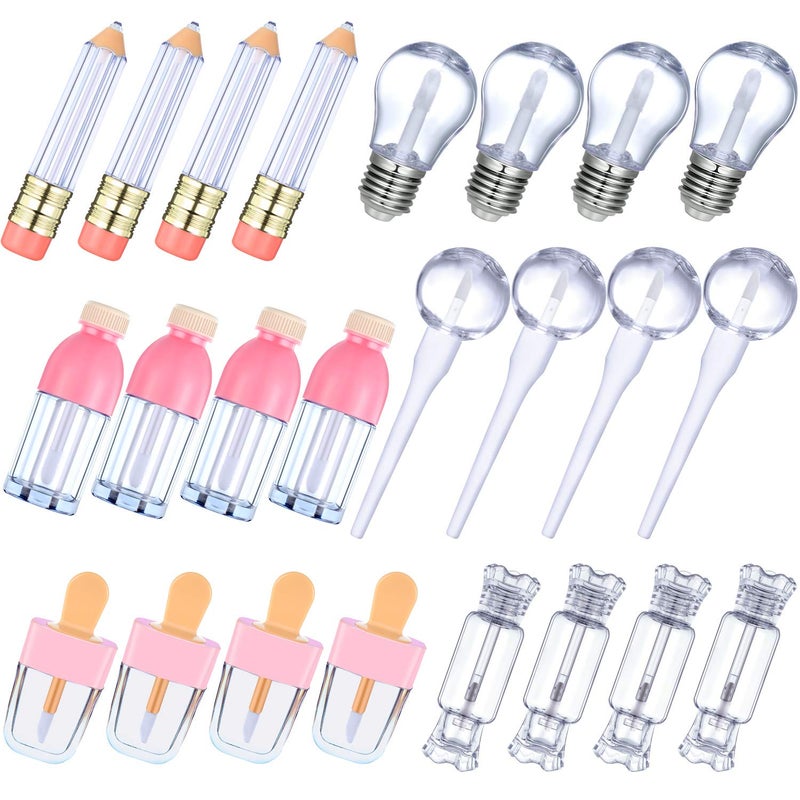 Maitys 24 Pieces Novelty Empty Lip Gloss Tubes Bulk, Ice Cream and Funny Light Bulb Shaped Lipstick Balm Tube, Creative Lollipop Shape, Bottle and Candy Lipstick Glaze Tube, Pencil Lip Oil Bottles, 6 Styles - Image 1