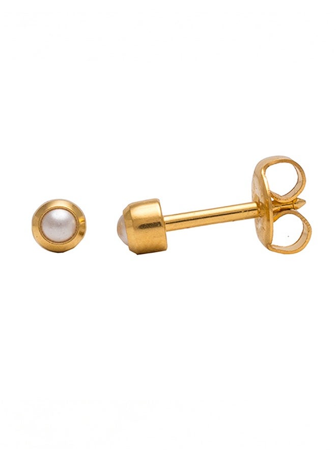 Studex - 3MM White Pearl Bezel 24K Pure Gold Plated Ear Studs - Image 1