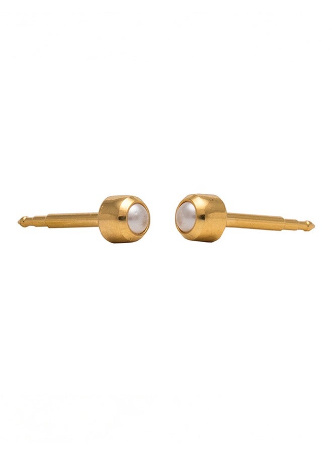 Studex - 3MM White Pearl Bezel 24K Pure Gold Plated Ear Studs - Image 1
