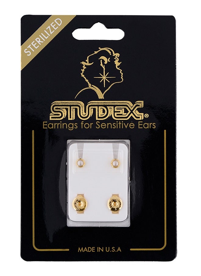 Studex - 3MM White Pearl Bezel 24K Pure Gold Plated Ear Studs - Image 1