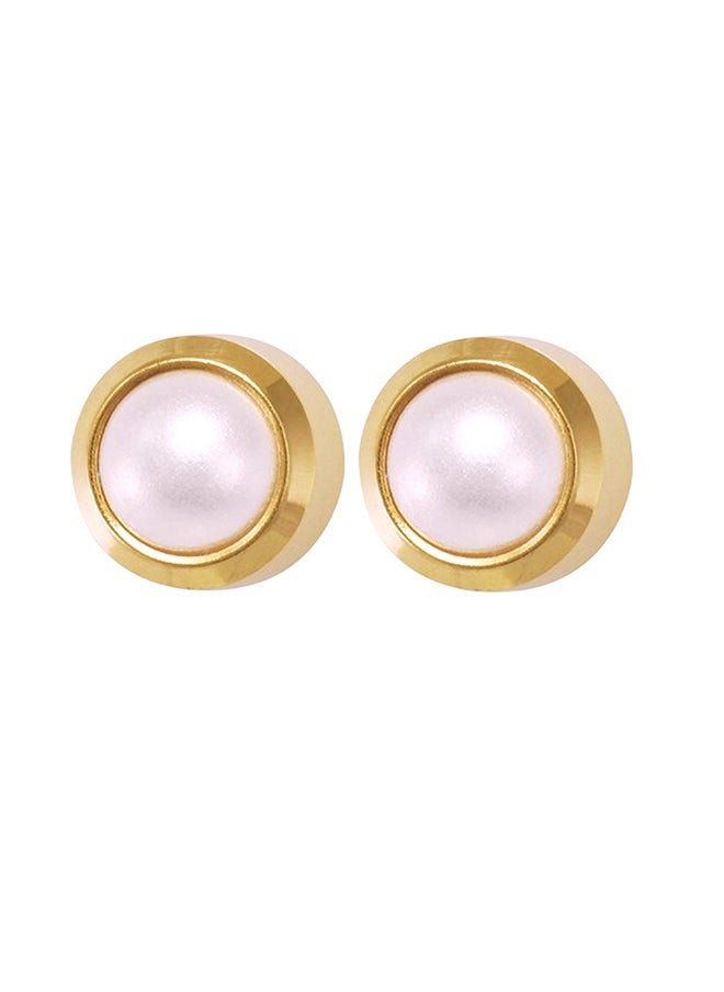 Studex - 3MM White Pearl Bezel 24K Pure Gold Plated Ear Studs - Image 1