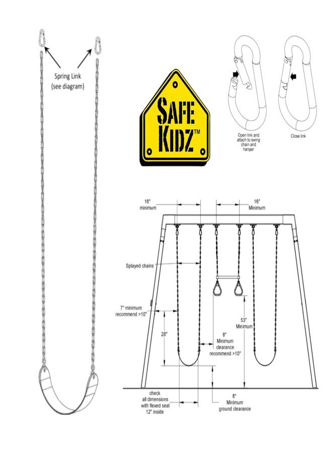 Safe Kidz 2 Pack Heavy Duty Swing Seats - 66" Chain Plastic Coated - Playground Swing Set Accessories Swing Seat Replacement - Green - Image 3