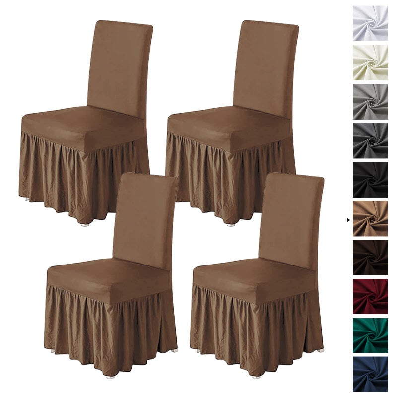 molasofa molasofa Chair Covers for Dining Room Set of 4 Stretch Chair Slipcovers with Skirt for Kitchen Seat Protectors Wedding Banquet Decor Kids Pets Spandex Fabric Washable 4pcs Brown